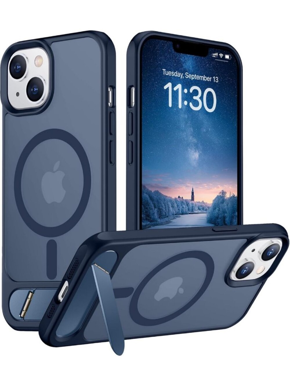 Magnetic Slim Matte Phone Case with Kickstand for iPhone 14/13 - Shockproof